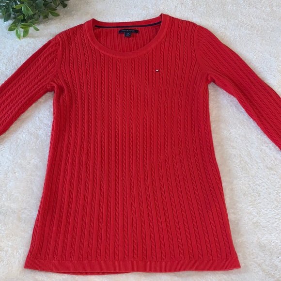 Tommy Hilfiger Sweaters - Tommy Hilfiger S Red Orange Cable Knit Sweater EUC